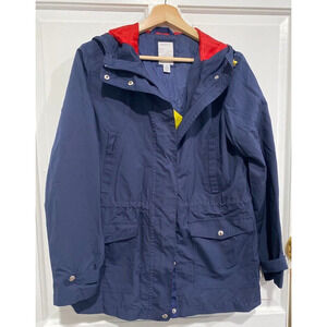 Nautica - Navy hooded raincoat, adjustable elastic waist, women's size Medium